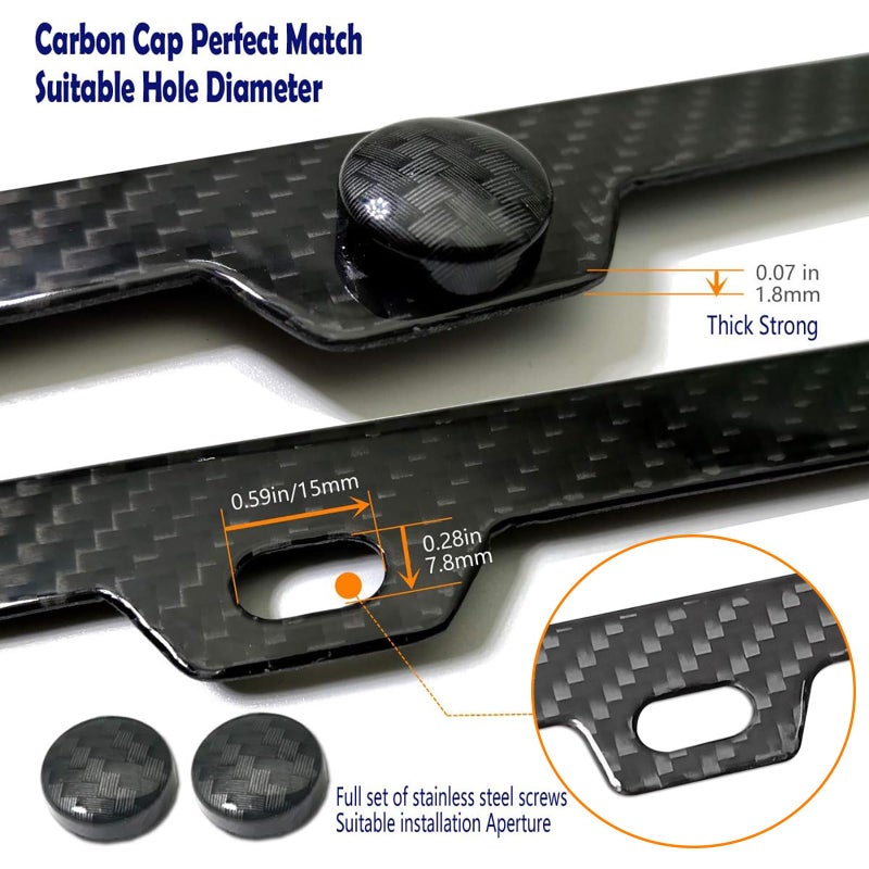 Aootf Carbon Fiber License Plate Frame- Handcrafted of 100% Real Carbon Fiber Cloth Wrap Stainless Steel Frame | Rustproof License Plate Screws with CF Screw Caps | Gloss Black 2 Holes | 1 Pack - Image 3